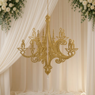24inch Gold Glittered Acrylic Chandelier Hanging Decor, 3D Interlocking Cutout Design