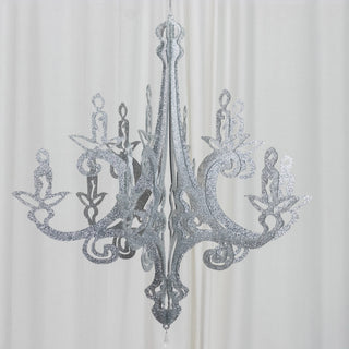 24inch Silver Glittered Acrylic Chandelier Hanging Decor, 3D Interlocking Cutout Design