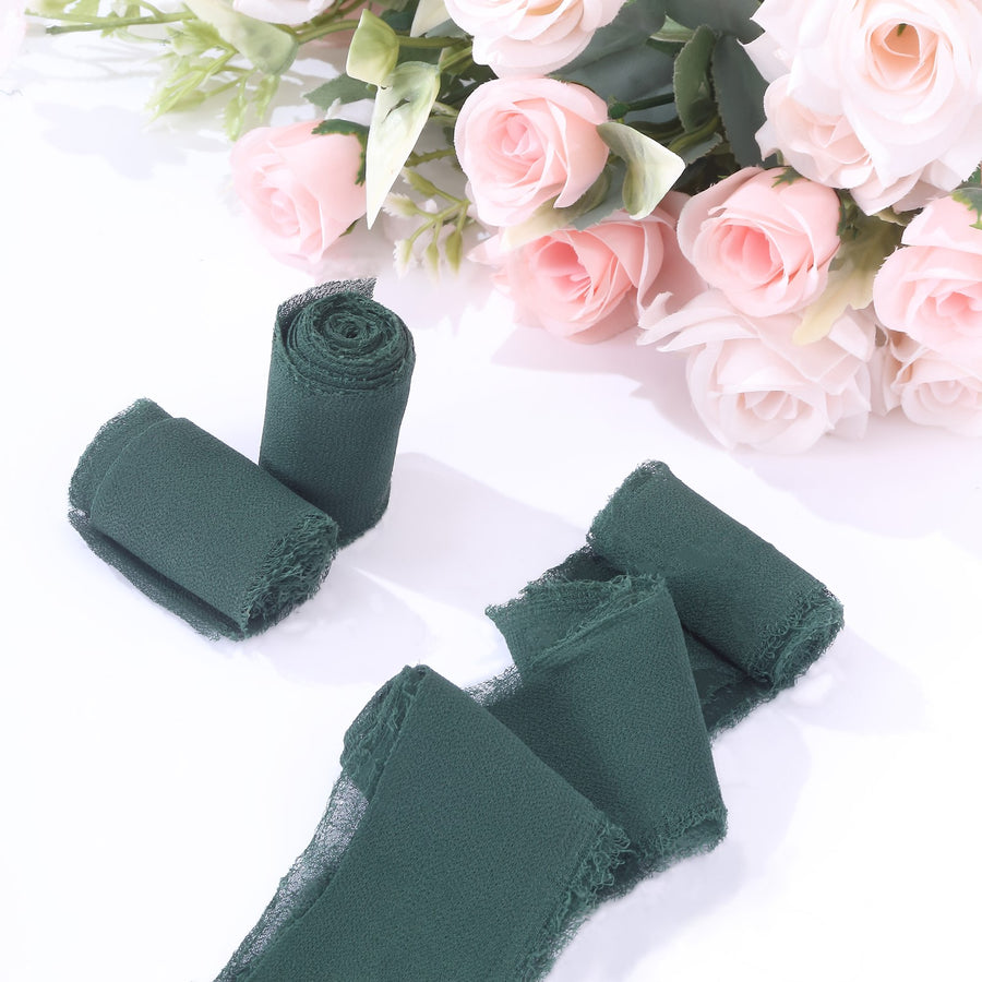 2 Pack 6yds Hunter Emerald Green Silk-Like Chiffon Ribbon Roll, DIY Wedding Bouquet#whtbkgd
