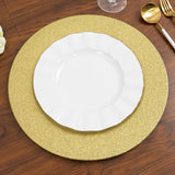 6 Pack | 13inch Gold Dust Free Glitter Acrylic Plastic Round Charger Plates