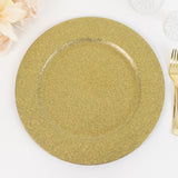 6 Pack | 13inch Gold Dust Free Glitter Acrylic Plastic Round Charger Plates