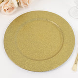 6 Pack | 13inch Gold Dust Free Glitter Acrylic Plastic Round Charger Plates