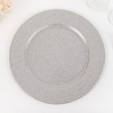 6 Pack | 13inch Silver Dust Free Glitter Acrylic Plastic Round Charger Plates