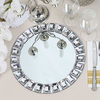 The Perfect Silver Jeweled Rim Premium Glass Mirror Charger Plates for Every Occasion