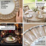14-inch crystal pendant metal charger plates for weddings and decorative table settings