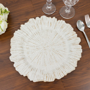 6-Pack Acrylic Plastic Round Charger Plates 13" in Whitewash with Reef Design, Dinner Charger Tableware