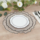 6-Pack Plastic Round Charger Plates 13" in Clear Reef Design with Black Rim, Decorative Dinner Party Serving Plates