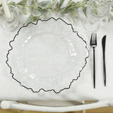 6-Pack Plastic Round Charger Plates 13" in Clear Reef Design with Black Rim, Decorative Dinner Party Serving Plates