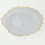 6 Pack 13inch Clear Round Reef Acrylic Plastic Charger Plates With Gold Rim, Dinner Charger Plates