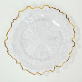 6 Pack 13inch Clear Round Reef Acrylic Plastic Charger Plates With Gold Rim, Dinner
