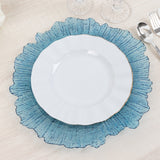 6 Pack Transparent Dusty Blue Round Reef Acrylic Plastic Charger Plates, Dinner Charger Plates