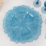 6 Pack Transparent Dusty Blue Round Reef Acrylic Plastic Charger Plates, Dinner Charger Plates