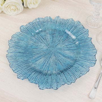 6 Pack 13" Transparent Dusty Blue Round Reef Acrylic Plastic Charger Plates, Dinner Charger Plates