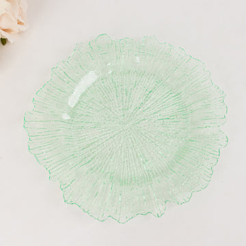 6 Pack 13" Transparent Green Round Reef Acrylic Plastic Charger Plates, Dinner Charger Plates