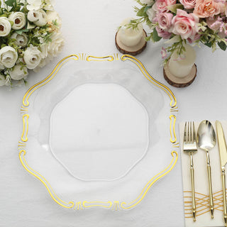Add Elegance to Your Table with Clear/Gold Baroque Scalloped Acrylic Plastic Charger Plates
