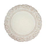 Antique White / Gold Vintage Plastic Charger Plates Engraved Baroque Rim, Serving Trays#whtbkgd