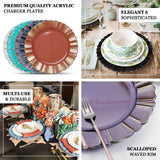 Premium quality acrylic charger plates in various colors and styles for elegant dining.