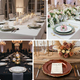 Elegant wedding table settings with candles, floral arrangements, and fine dining decor.