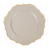 6 Pack | 13inch Taupe / Gold Scalloped Rim Acrylic Charger Plates Plastic Charger Plates#whtbkgd