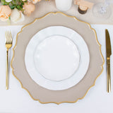 6 Pack | 13inch Taupe / Gold Scalloped Rim Acrylic Charger Plates, Round Plastic Charger Plates