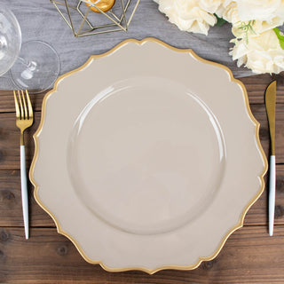 Stunning Taupe and Gold Scalloped Rim Acrylic Charger Plates