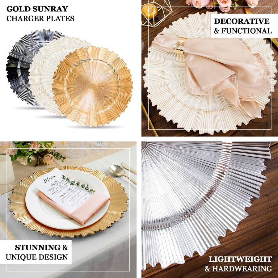 6 Pack | 13inch Metallic Gold Sunray Acrylic Plastic Charger Plates