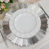6 Pack | 13inch Silver Sunray Acrylic Plastic Charger Plates Disposable Serving Trays
