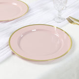 10 Pack Blush Economy Plastic Charger Plates With Gold Rim