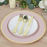 10 Pack Blush Economy Plastic Charger Plates With Gold Rim