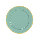 10 Pack Dusty Sage Green Economy Plastic Charger Plates With Gold Rim#whtbkgd