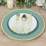 10 Pack Dusty Sage Green Economy Plastic Charger Plates With Gold Rim