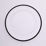 10 Pack 12inch Black Rim Clear Heavy Duty Disposable Charger Plates, Plastic Serving Tray 