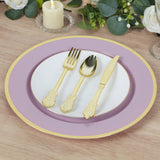 10 Pack Lavender Lilac Economy Plastic Charger Plates With Gold Rim