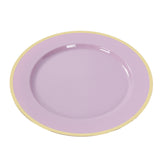 10 Pack Lavender Lilac Economy Plastic Charger Plates With Gold Rim