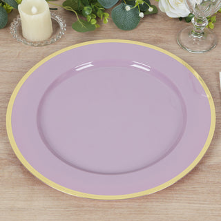 <span style="background-color:transparent;color:#000000;">Lavender Lilac Charger Plates with Gold Rim for Stunning Table Settings</span>