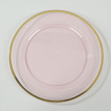 10 Pack Transparent Blush Economy Plastic Charger Plates With Gold Rim