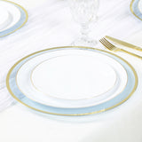 10 Pack Dusty Blue Economy Plastic Charger Plates With Gold Rim