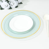 10 Pack Transparent Blue Economy Plastic Charger Plates With Gold Rim