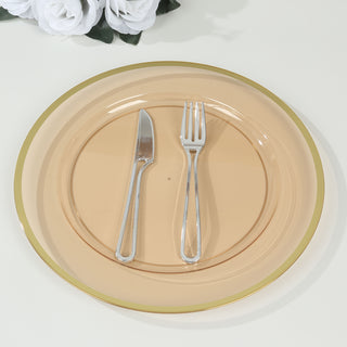 <span style="background-color:transparent;color:#111111;">Opulent Amber Gold Economy Plastic Charger Plates</span>