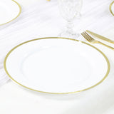 10 Pack White Economy Plastic Charger Plates With Gold Rim, 12inch Round Dinner Chargers