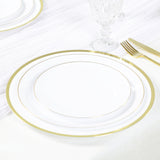 10 Pack White Economy Plastic Charger Plates With Gold Rim, 12inch Round Dinner Chargers