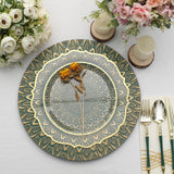 6 Pack | 13inch Teal / Gold Embossed Peacock Design Disposable Charger Plates