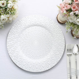 Elegant White Embossed Peacock Design Disposable Charger Plates