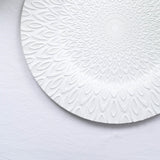 6 Pack | 13inch White Embossed Peacock Design Disposable Charger Plates
