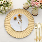 6 Pack | 13inch Gold Scalloped Shell Pattern Plastic Charger Plates