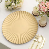 6 Pack | 13inch Gold Scalloped Shell Pattern Plastic Charger Plates