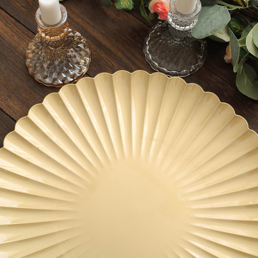 6 Pack | 13inch Gold Scalloped Shell Pattern Plastic Charger Plates
