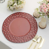 6 Pack Matte Finish Burgundy Hammered Charger Plates, Flat Modern Dinner Serving Plates - 13inch