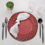 6 Pack Matte Finish Burgundy Hammered Charger Plates, Flat Modern Dinner Serving Plates - 13inch