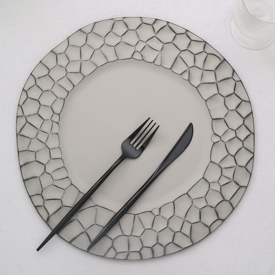 6 Pack Matte Finish Gray Hammered Charger Plates, Flat Modern Dinner Serving Plates - 13inch